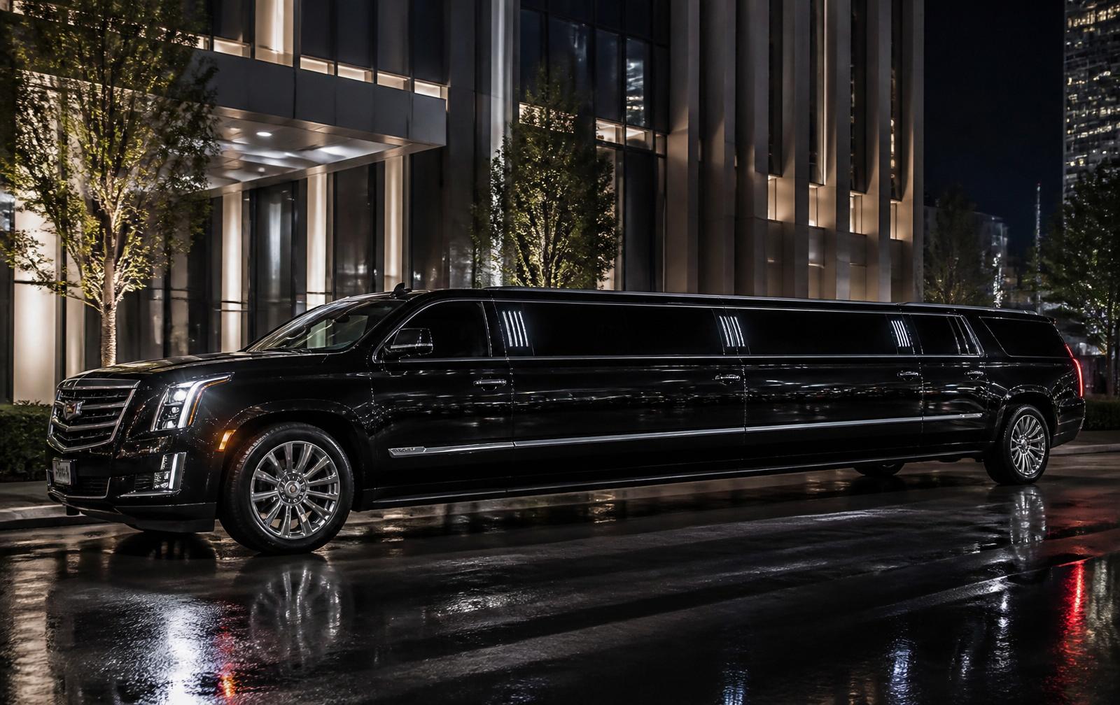 Black stretched Cadillac Escalade limousine