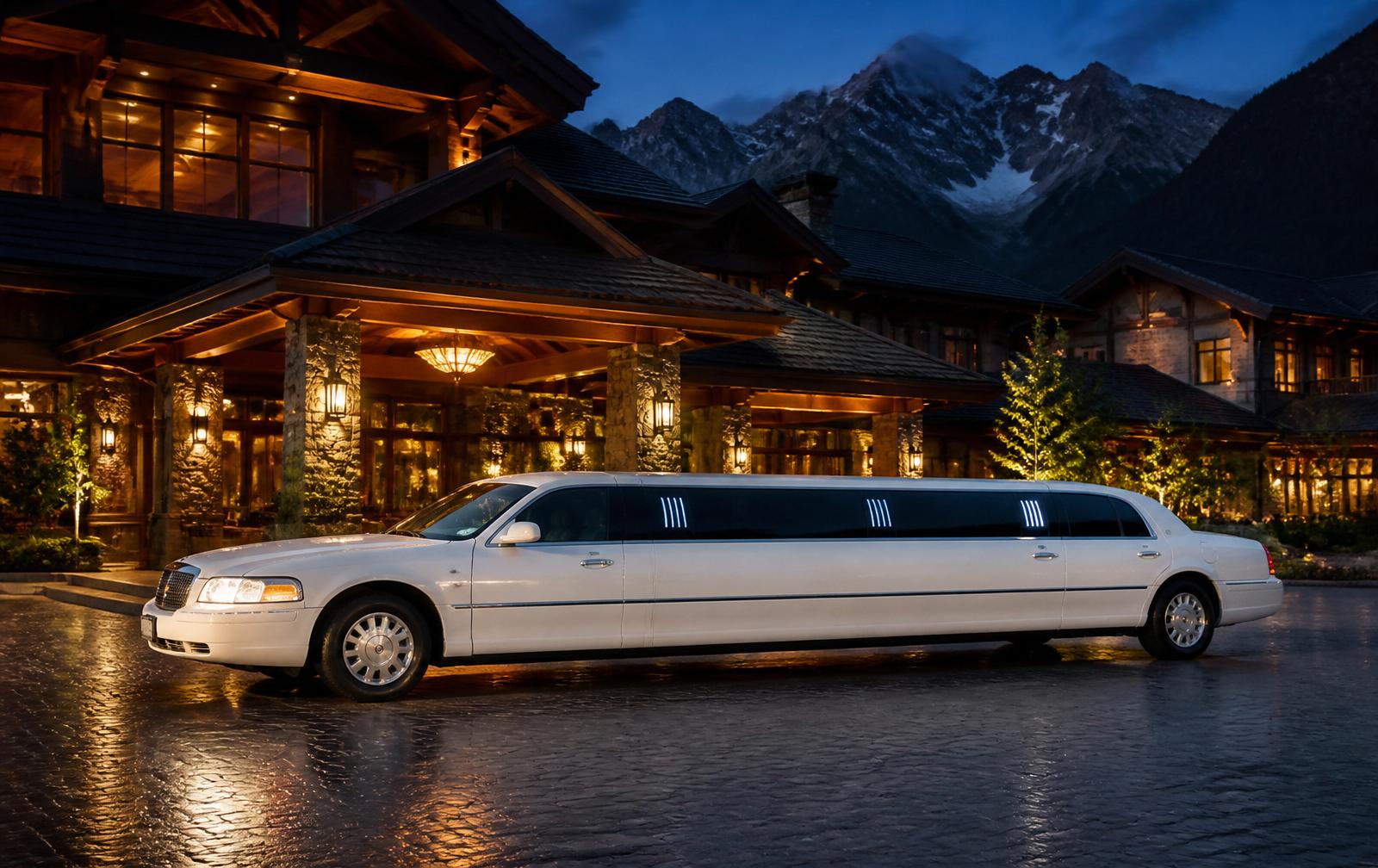 White stretched Lincoln Town Car limousine